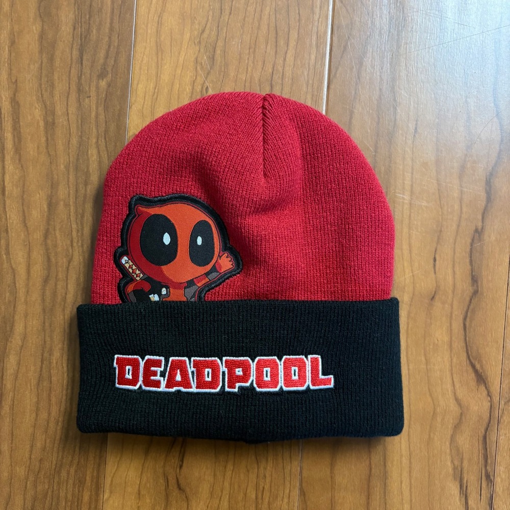 Marvel Deadpool Beanie Hat Red Black Cuffed Knit Cap CultureFly One Size